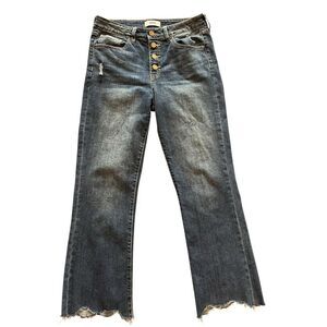 JND Women's Wide-Leg Jeans M‎ Blue Button Fly Distressed Hem Denim